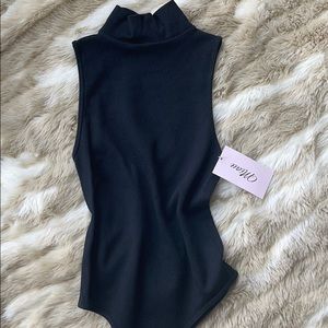 Black High Neck Ribbed Bodysuit